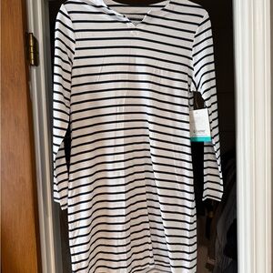 Coolibar Striped Long Sleeve Tunic Dress - White & Navy